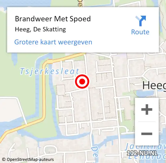 Locatie op kaart van de 112 melding: Brandweer Met Spoed Naar Heeg, De Skatting op 8 februari 2022 07:53