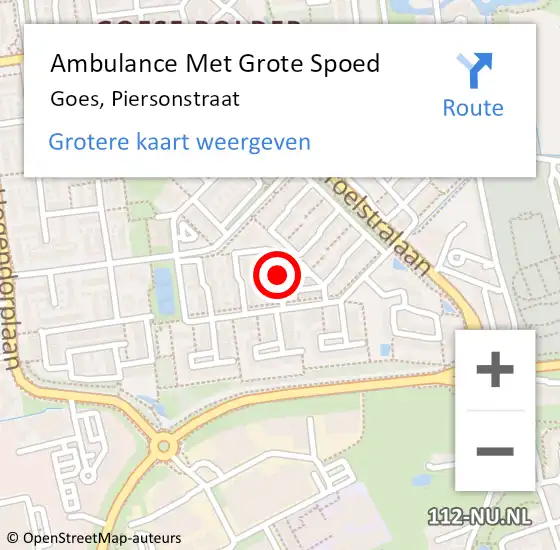 Locatie op kaart van de 112 melding: Ambulance Met Grote Spoed Naar Goes, Piersonstraat op 7 juli 2014 17:12