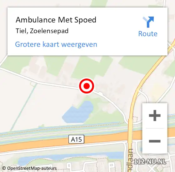 Locatie op kaart van de 112 melding: Ambulance Met Spoed Naar Tiel, Zoelensepad op 8 februari 2022 08:30