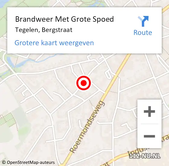 Locatie op kaart van de 112 melding: Brandweer Met Grote Spoed Naar Tegelen, Bergstraat op 8 februari 2022 09:25