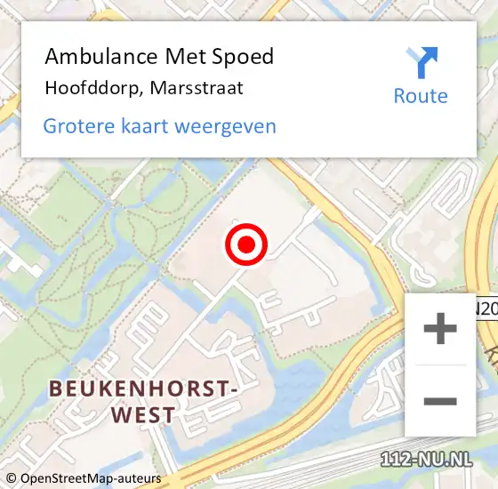 Locatie op kaart van de 112 melding: Ambulance Met Spoed Naar Hoofddorp, Marsstraat op 8 februari 2022 09:35