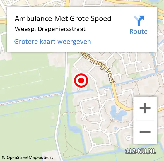 Locatie op kaart van de 112 melding: Ambulance Met Grote Spoed Naar Weesp, Drapeniersstraat op 8 februari 2022 10:00