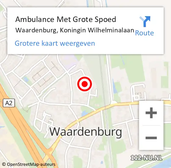 Locatie op kaart van de 112 melding: Ambulance Met Grote Spoed Naar Waardenburg, Koningin Wilhelminalaan op 8 februari 2022 10:04