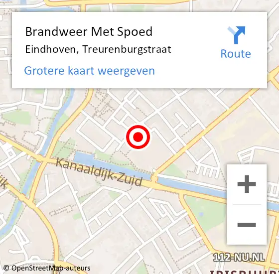 Locatie op kaart van de 112 melding: Brandweer Met Spoed Naar Eindhoven, Treurenburgstraat op 8 februari 2022 10:05