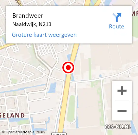 Locatie op kaart van de 112 melding: Brandweer Naaldwijk, N213 op 7 juli 2014 17:22