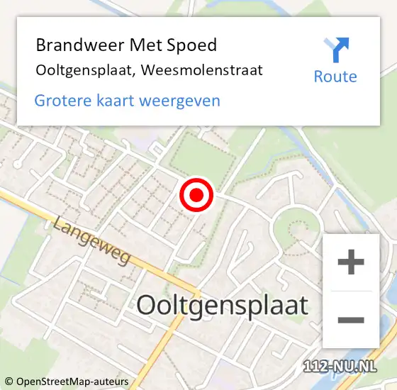 Locatie op kaart van de 112 melding: Brandweer Met Spoed Naar Ooltgensplaat, Weesmolenstraat op 8 februari 2022 10:18