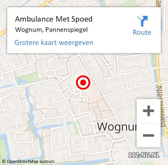 Locatie op kaart van de 112 melding: Ambulance Met Spoed Naar Wognum, Pannenspiegel op 8 februari 2022 10:21