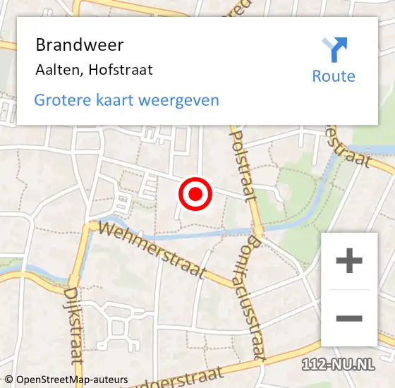 Locatie op kaart van de 112 melding: Brandweer Aalten, Hofstraat op 8 februari 2022 10:24