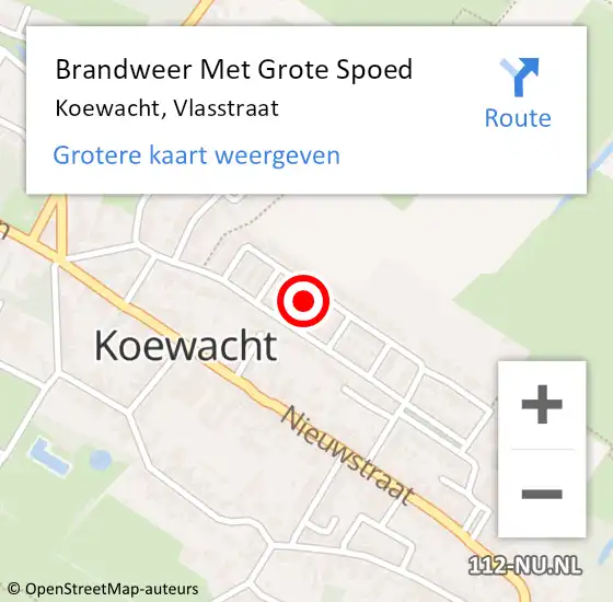 Locatie op kaart van de 112 melding: Brandweer Met Grote Spoed Naar Koewacht, Vlasstraat op 8 februari 2022 10:27