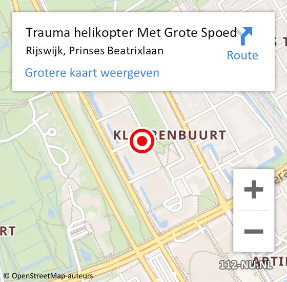 Locatie op kaart van de 112 melding: Trauma helikopter Met Grote Spoed Naar Rijswijk, Prinses Beatrixlaan op 8 februari 2022 10:49