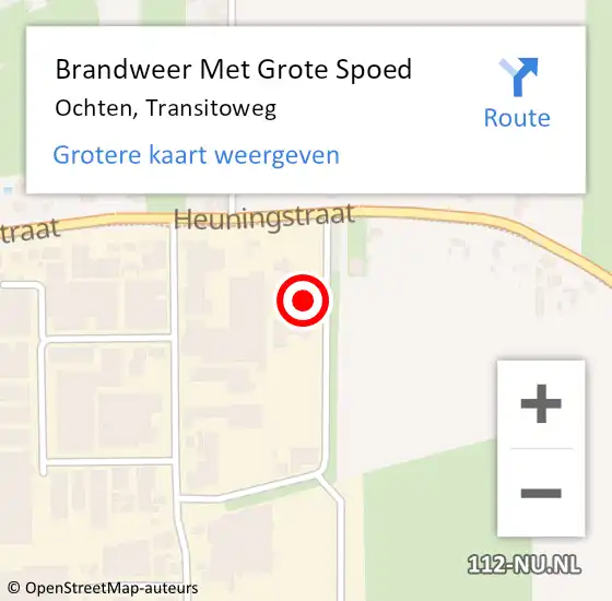 Locatie op kaart van de 112 melding: Brandweer Met Grote Spoed Naar Ochten, Transitoweg op 8 februari 2022 11:11