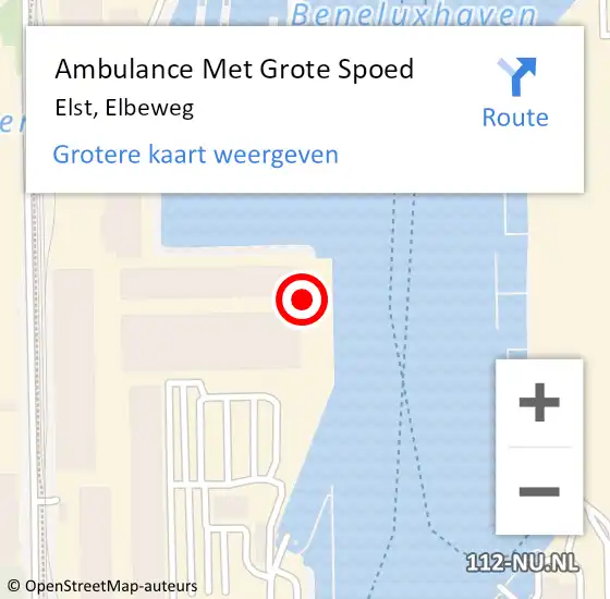 Locatie op kaart van de 112 melding: Ambulance Met Grote Spoed Naar Elst, Elbeweg op 8 februari 2022 11:37