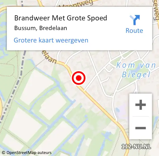 Locatie op kaart van de 112 melding: Brandweer Met Grote Spoed Naar Bussum, Bredelaan op 8 februari 2022 11:58