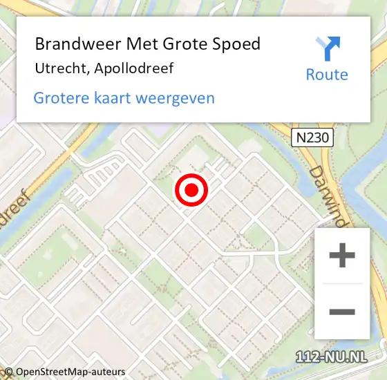 Locatie op kaart van de 112 melding: Brandweer Met Grote Spoed Naar Utrecht, Apollodreef op 8 februari 2022 12:01