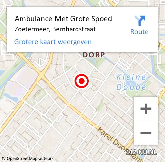 Locatie op kaart van de 112 melding: Ambulance Met Grote Spoed Naar Zoetermeer, Bernhardstraat op 8 februari 2022 12:14