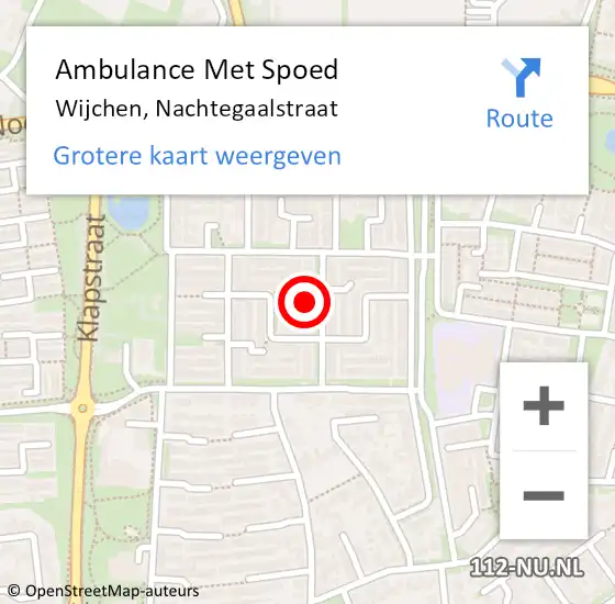 Locatie op kaart van de 112 melding: Ambulance Met Spoed Naar Wijchen, Nachtegaalstraat op 8 februari 2022 12:20