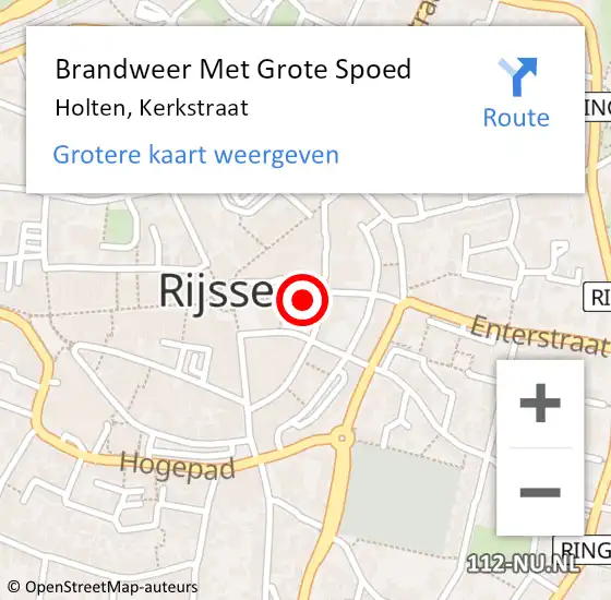 Locatie op kaart van de 112 melding: Brandweer Met Grote Spoed Naar Holten, Kerkstraat op 8 februari 2022 12:28