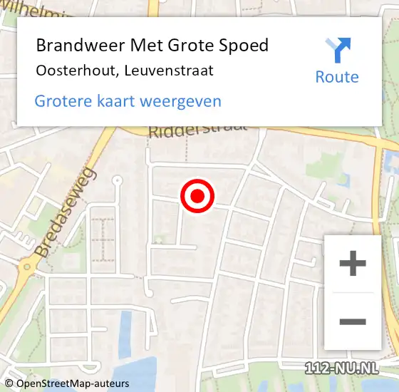 Locatie op kaart van de 112 melding: Brandweer Met Grote Spoed Naar Oosterhout, Leuvenstraat op 8 februari 2022 12:29