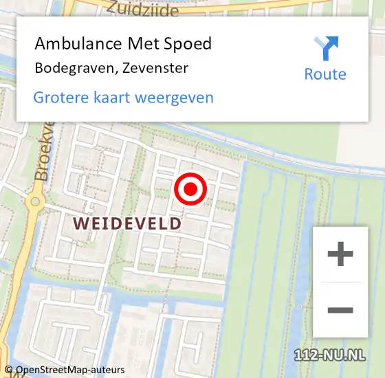 Locatie op kaart van de 112 melding: Ambulance Met Spoed Naar Bodegraven, Zevenster op 8 februari 2022 12:49