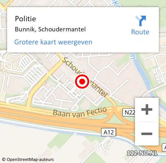 Locatie op kaart van de 112 melding: Politie Bunnik, Schoudermantel op 8 februari 2022 13:27