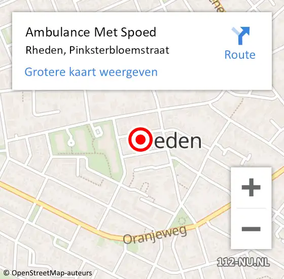 Locatie op kaart van de 112 melding: Ambulance Met Spoed Naar Rheden, Pinksterbloemstraat op 8 februari 2022 14:14