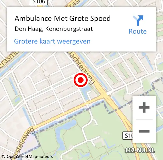 Locatie op kaart van de 112 melding: Ambulance Met Grote Spoed Naar Den Haag, Kenenburgstraat op 8 februari 2022 15:14