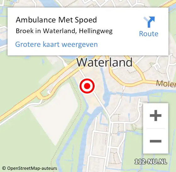 Locatie op kaart van de 112 melding: Ambulance Met Spoed Naar Broek in Waterland, Hellingweg op 8 februari 2022 15:21