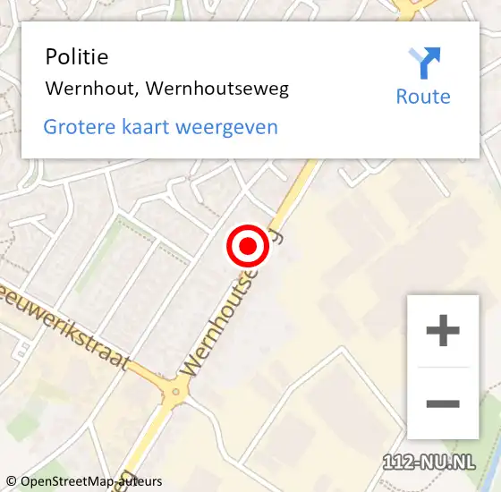 Locatie op kaart van de 112 melding: Politie Wernhout, Wernhoutseweg op 8 februari 2022 15:35