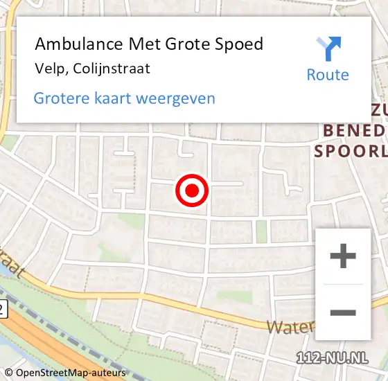 Locatie op kaart van de 112 melding: Ambulance Met Grote Spoed Naar Velp, Colijnstraat op 8 februari 2022 16:12