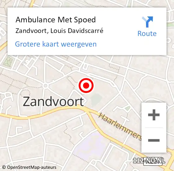 Locatie op kaart van de 112 melding: Ambulance Met Spoed Naar Zandvoort, Louis Davidscarré op 8 februari 2022 16:23