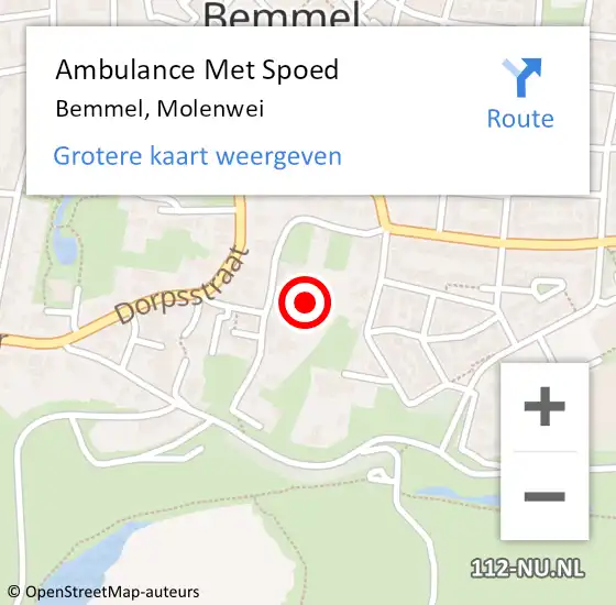 Locatie op kaart van de 112 melding: Ambulance Met Spoed Naar Bemmel, Molenwei op 8 februari 2022 16:30