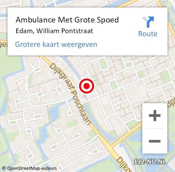 Locatie op kaart van de 112 melding: Ambulance Met Grote Spoed Naar Edam, William Pontstraat op 8 februari 2022 17:34