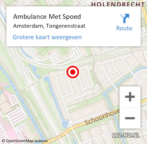 Locatie op kaart van de 112 melding: Ambulance Met Spoed Naar Amsterdam-Zuidoost, Tongerenstraat op 8 februari 2022 17:53