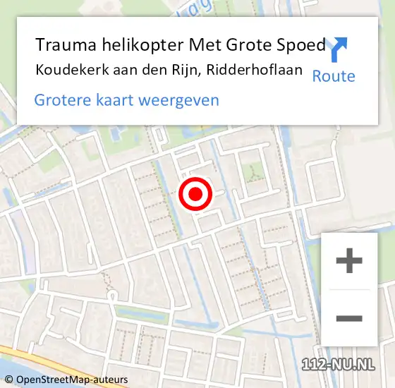 Locatie op kaart van de 112 melding: Trauma helikopter Met Grote Spoed Naar Koudekerk aan den Rijn, Ridderhoflaan op 8 februari 2022 17:57