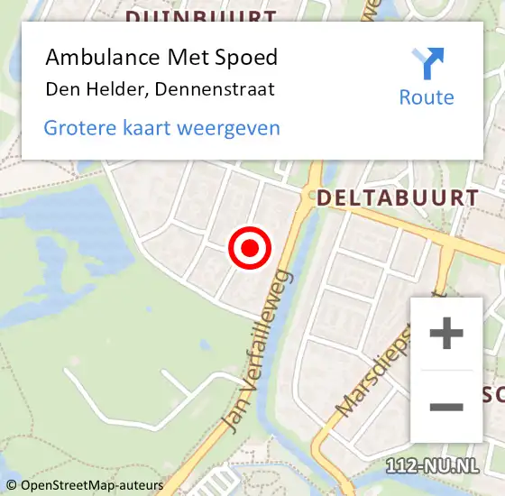 Locatie op kaart van de 112 melding: Ambulance Met Spoed Naar Den Helder, Dennenstraat op 8 februari 2022 18:03