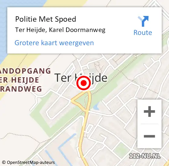 Locatie op kaart van de 112 melding: Politie Met Spoed Naar Ter Heijde, Karel Doormanweg op 8 februari 2022 18:05