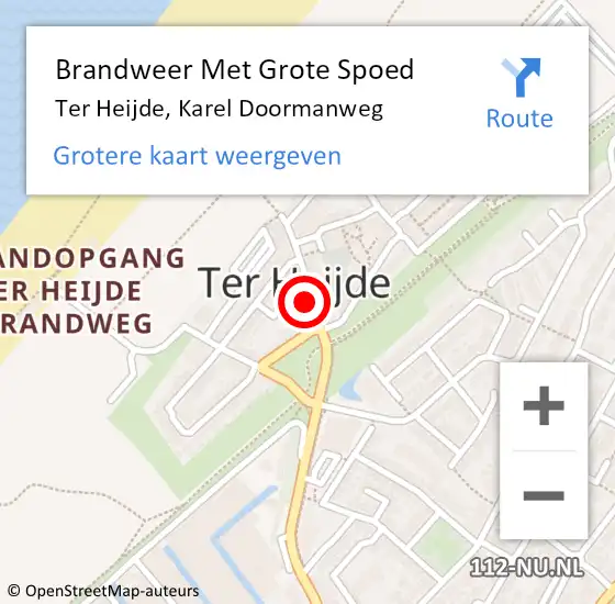 Locatie op kaart van de 112 melding: Brandweer Met Grote Spoed Naar Ter Heijde, Karel Doormanweg op 8 februari 2022 18:05