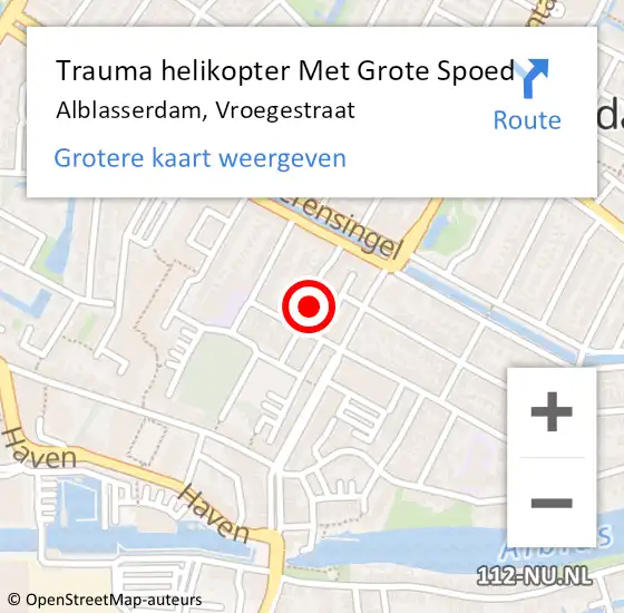 Locatie op kaart van de 112 melding: Trauma helikopter Met Grote Spoed Naar Alblasserdam, Vroegestraat op 8 februari 2022 18:21