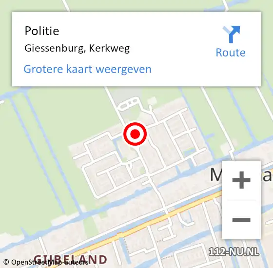 Locatie op kaart van de 112 melding: Politie Giessenburg, Kerkweg op 8 februari 2022 18:32