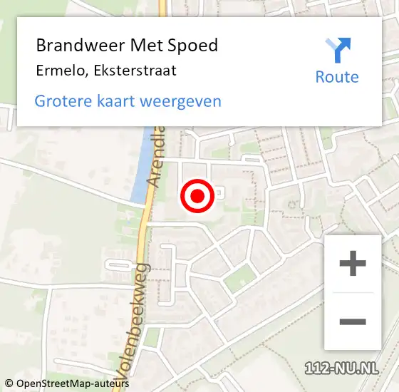 Locatie op kaart van de 112 melding: Brandweer Met Spoed Naar Ermelo, Eksterstraat op 8 februari 2022 18:46