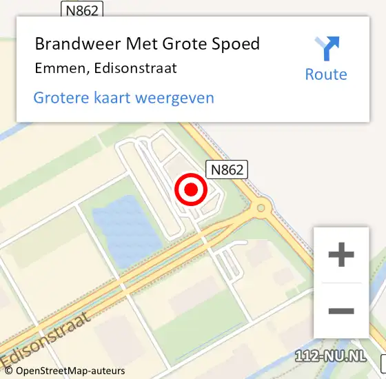 Locatie op kaart van de 112 melding: Brandweer Met Grote Spoed Naar Emmen, Edisonstraat op 8 februari 2022 19:00