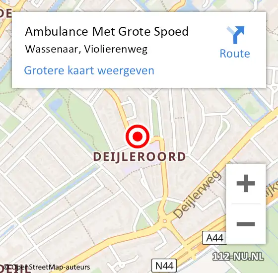 Locatie op kaart van de 112 melding: Ambulance Met Grote Spoed Naar Wassenaar, Violierenweg op 8 februari 2022 19:48