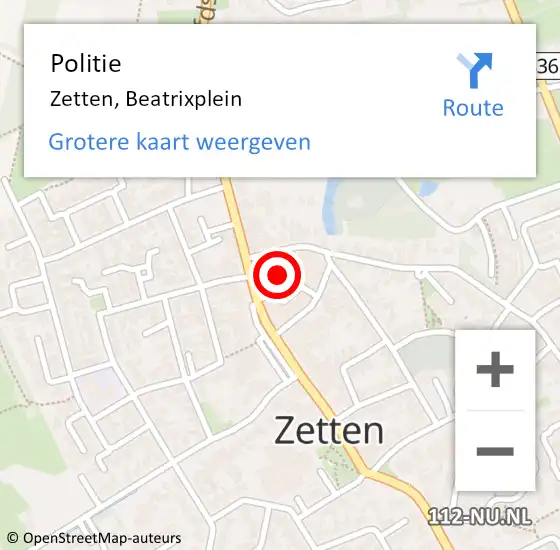 Locatie op kaart van de 112 melding: Politie Zetten, Beatrixplein op 8 februari 2022 20:14
