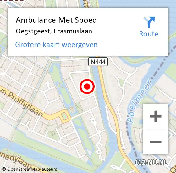 Locatie op kaart van de 112 melding: Ambulance Met Spoed Naar Oegstgeest, Erasmuslaan op 8 februari 2022 20:31