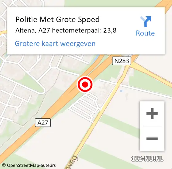 Locatie op kaart van de 112 melding: Politie Met Grote Spoed Naar Altena, A27 hectometerpaal: 23,8 op 8 februari 2022 20:49