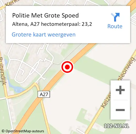 Locatie op kaart van de 112 melding: Politie Met Grote Spoed Naar Altena, A27 hectometerpaal: 23,2 op 8 februari 2022 20:52