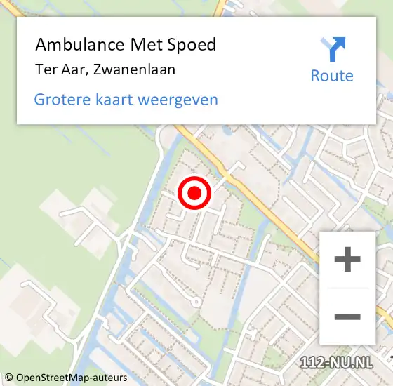 Locatie op kaart van de 112 melding: Ambulance Met Spoed Naar Ter Aar, Zwanenlaan op 8 februari 2022 20:59