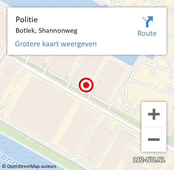 Locatie op kaart van de 112 melding: Politie Botlek, Shannonweg op 8 februari 2022 21:01