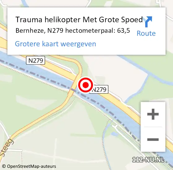 Locatie op kaart van de 112 melding: Trauma helikopter Met Grote Spoed Naar Bernheze, N279 hectometerpaal: 63,5 op 8 februari 2022 21:30