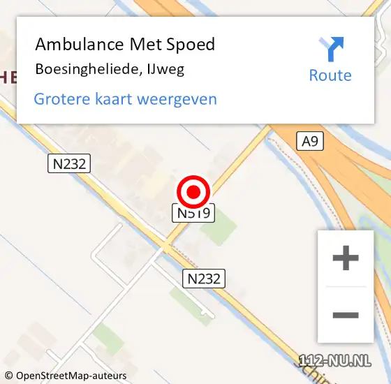 Locatie op kaart van de 112 melding: Ambulance Met Spoed Naar Boesingheliede, IJweg op 8 februari 2022 21:32